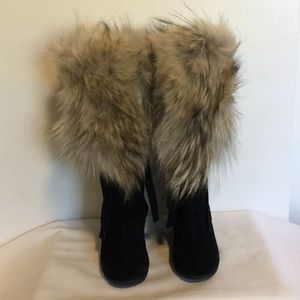 Little Nell Black Boots with Coyote Fur